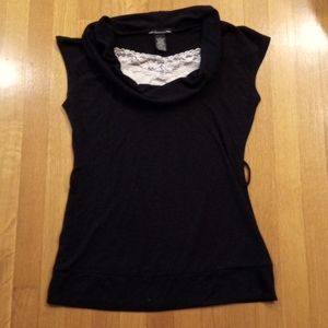 Y2K Black Juniors shirt with White Lace girlhoodcore feminine casual Large